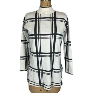 TopShop White/Charcoal Grid Plaid Mock Neck Pullover Sweater Size 4